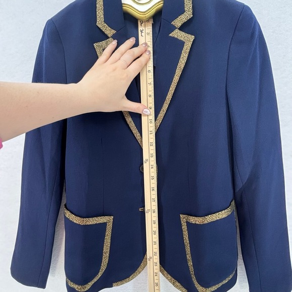 Anne Klein Women's Navy Blazer Size 6 Gold Trim Preppy Holiday Party Jacke - Picture 8 of 11